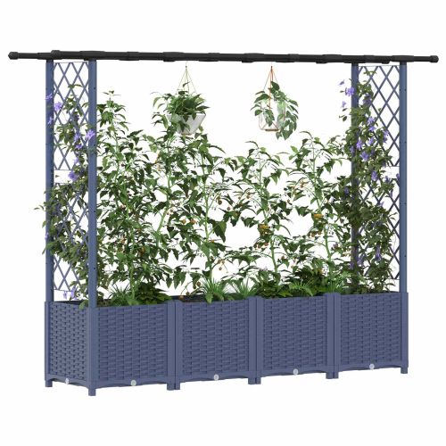 Повдигнато легло с решетка и покривка Сиво 203 x 40 x 136 см ПП