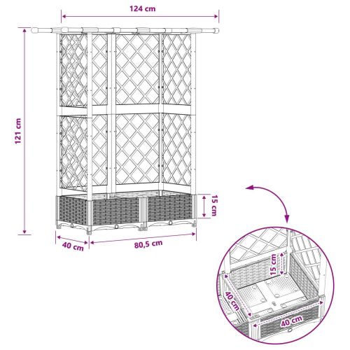 Повдигнато легло с решетка и покривка Сиво 124 x 40 x 121 см ПП