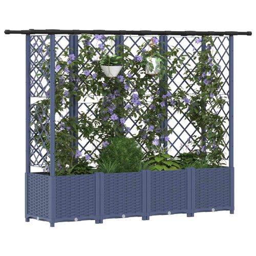 Повдигнато легло с решетка и покривка Сиво 202 x 40 x 136 см ПП