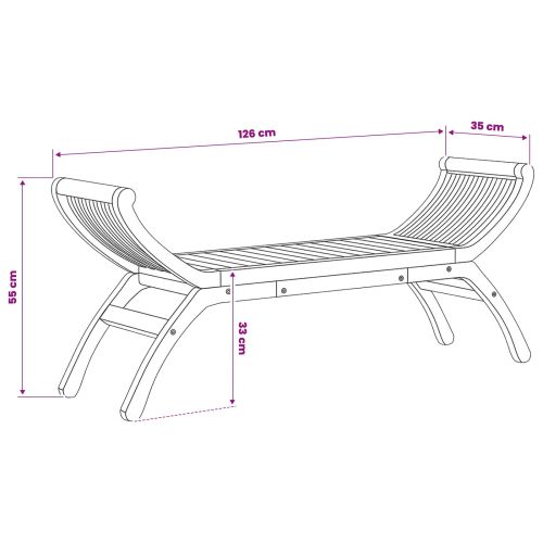 Градинска пейка 2 -Seater 126 cm Солидно тиково дърво Натурално