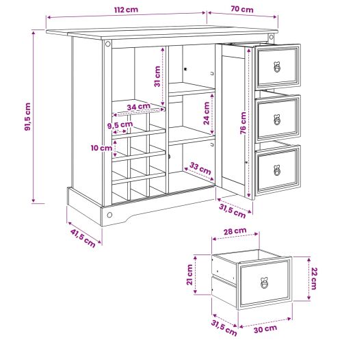 VidaXL Съхранение в кухнята Бяло и восък от мед 112 x 70 x 91,5 см