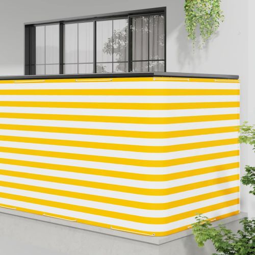 Прозорец за балкон 150 x 200 cm Тъкан с PU покритие Жълт и бял