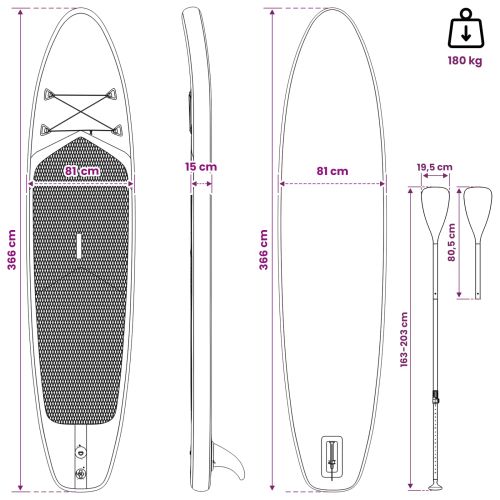 SUP дъска с място 2 в 1 APEX 366 x 81 x 15 см Синьо за