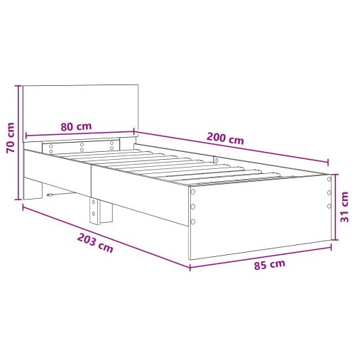 Легло с LED Бяло 80 x 200 cm Инженерна дървесина