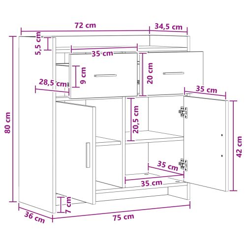 Служебен шкаф Черен дъб 75 x 36 x 80 см Инженерна дървесина
