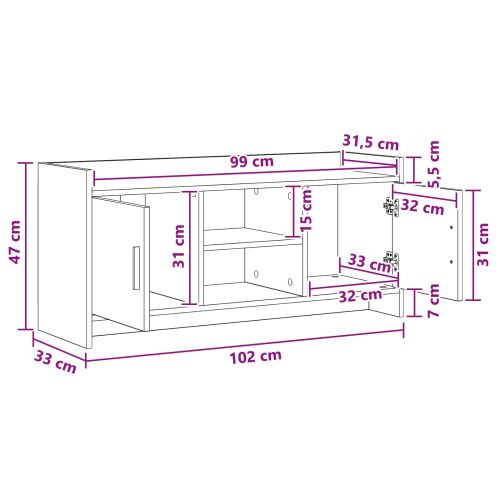 ТВ шкаф 102 x 33 x 47 см Сив Сонома Инженерна дървесина