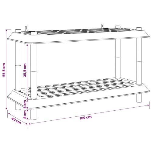 Рафтово единица 2 нива 100 x 40 x 55,5 см ПП Бяло