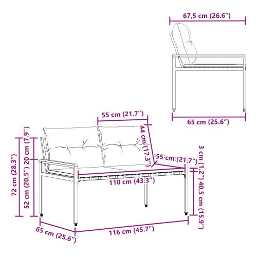 Външна пейка 2 -Seater 116 x 67,5 x 72 см полиратан Тъмносиво