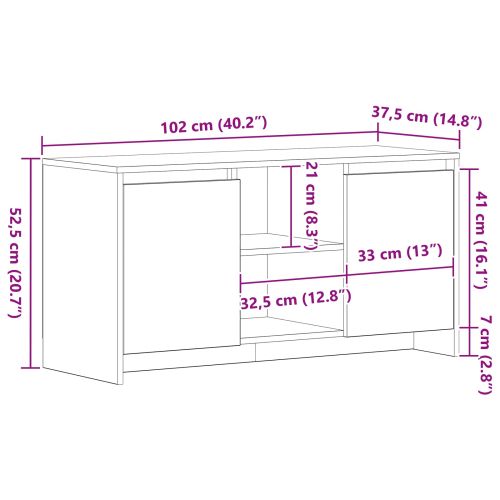 ТВ шкаф Черния дъб 102 x 37,5 x 52,5 см Инженерно дърво