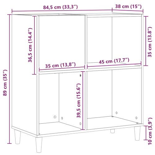 Шкаф за грамофонни плочи с рафт Черния дъб 84,5 x 38 x 89 см