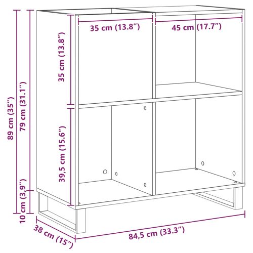 Шкаф за грамофонни плочи дъб артизан 84,5 x 38 x 89 см