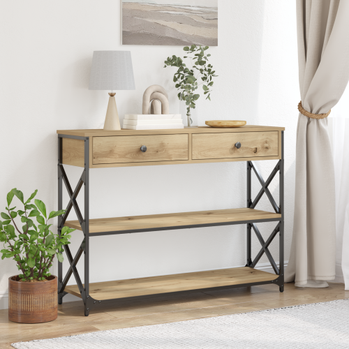 Конзолна маса с чекмедже с рафт дъб артизан 100 x 28 x 75 см
