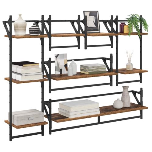 Комплект стенни рафтове 6 pcs Старо дърво 100 x 25 x 30 cm