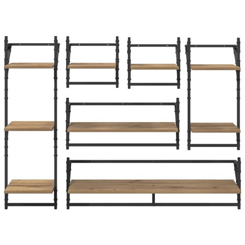 Комплект стенни рафтове с рафт 6 pcs Дъб 100 x 25 x 30 cm