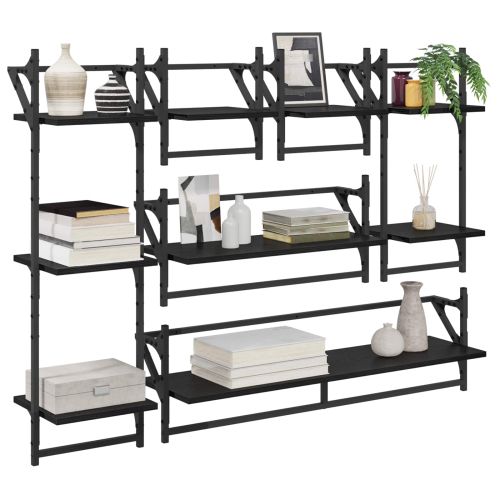 Комплект стенни рафтове 6 pcs Черния дъб 100 x 25 x 30 cm