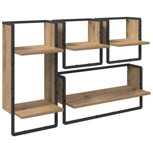 Комплект стенни рафтове с рафт 4 pcs Дъб 65 x 25 x 30 cm