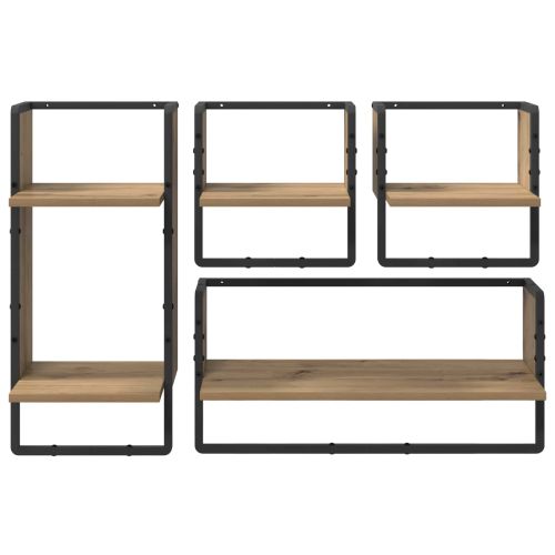 Комплект стенни рафтове Монтиране на стена 4 pcs Дъб