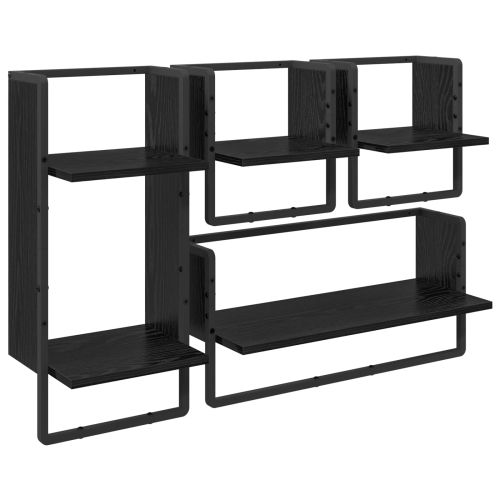 Комплект стенни рафтове с рафт 4 pcs Черния дъб 65 x 25 x 30 cm