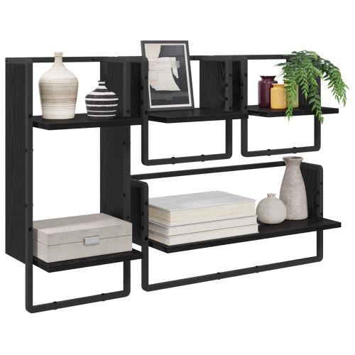 Комплект стенни рафтове с рафт 4 pcs Черния дъб 65 x 25 x 30 cm
