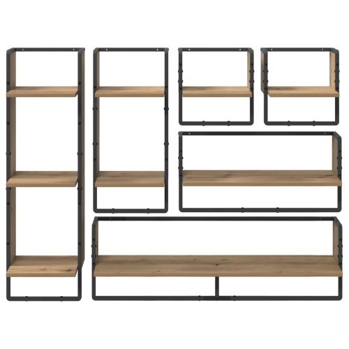 Комплект стенни рафтове Монтиране на стена 6 pcs Дъб