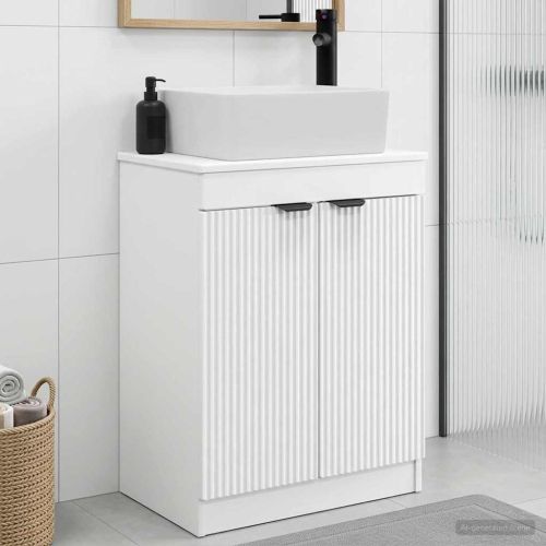 Баня с мивка Бяло 54 х 35 х 83 см Инженерна дървесина