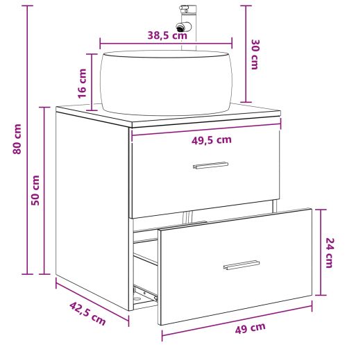 Монтирана на стена мивка и тоалетка Дъб сонома