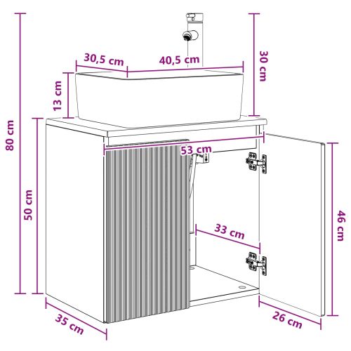 Монтирана на стена мивка и тоалетка Черно 53 x 35 x 63 см