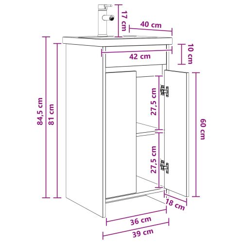 Баня с мивка Сив Сонома 42 x 40 x 84,5 см Инженерна дървесина