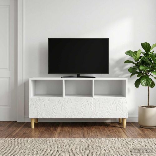 ТВ шкаф 102 x 34,5 x 50 см Бял гланц Инженерна дървесина