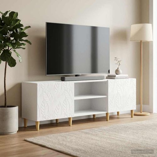 ТВ шкаф 150 x 31 x 50 см Бял гланц Инженерна дървесина
