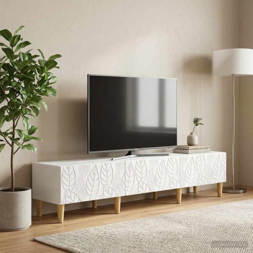 ТВ шкаф 147 x 34,5 x 30 см Бяло Инженерна дървесина
