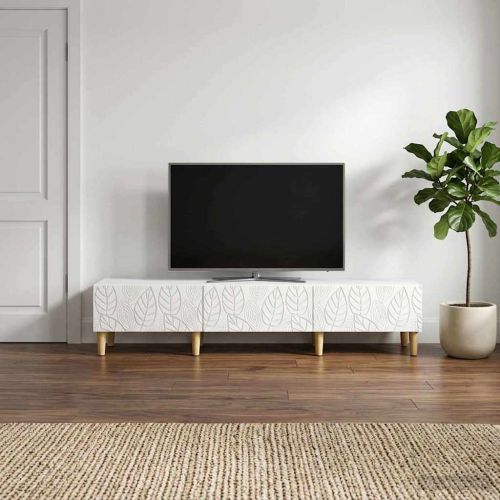 ТВ шкаф 147 x 34,5 x 30 см Бяло Инженерна дървесина