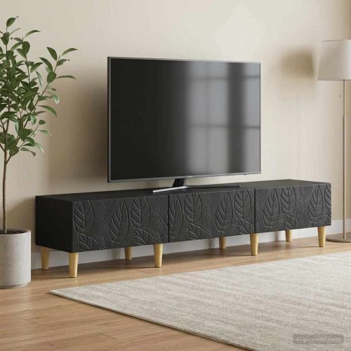 ТВ шкаф 147 x 34,5 x 30 см Черно Инженерна дървесина