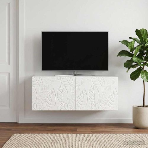 Стенно монтиран ТВ шкаф 98 x 41 x 30 см Бял гланц
