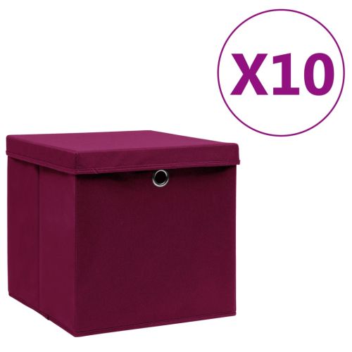 Кутии за съхранение с капаци 10 бр 28x28x28 см тъмночервени