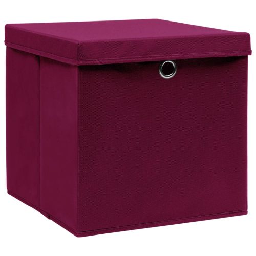 Кутии за съхранение с капаци 10 бр 28x28x28 см тъмночервени