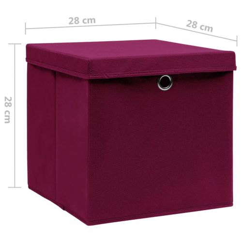 Кутии за съхранение с капаци 10 бр 28x28x28 см тъмночервени