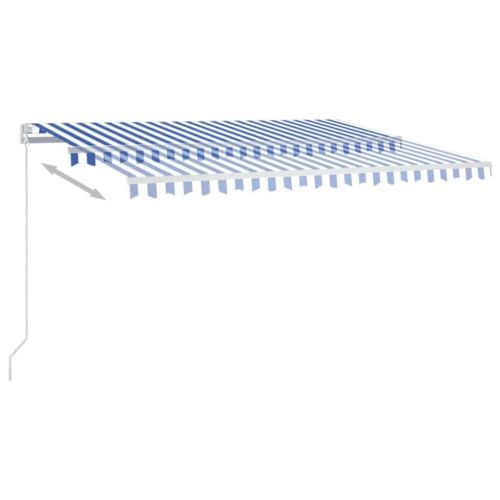 Ръчно прибиращ се сенник с LED, 450x350 см, синьо и бяло