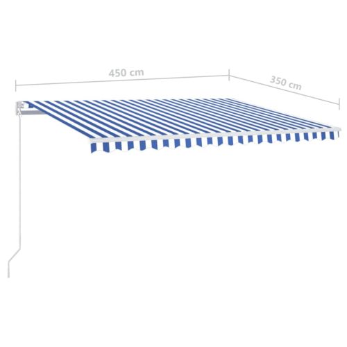 Ръчно прибиращ се сенник с LED, 450x350 см, синьо и бяло