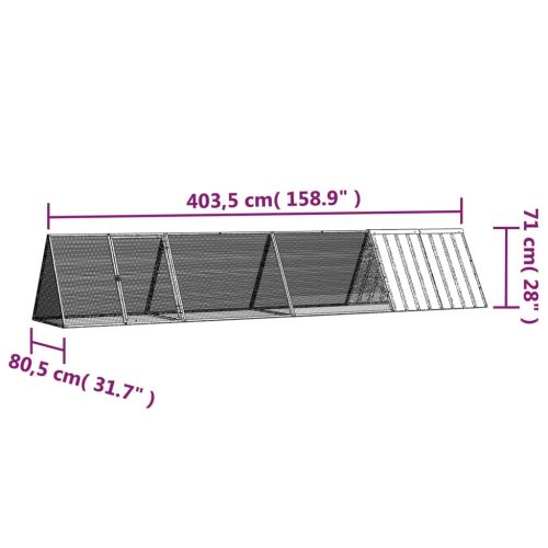 Клетка за зайци сива 403,5x80,5x71 см поцинкована стомана