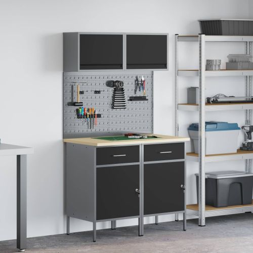 Комплект работни шкафове с чекмедже с рафт 8 pcs Сив