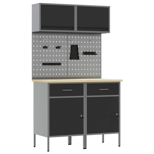 Комплект работни шкафове с чекмедже с рафт 8 pcs Сив