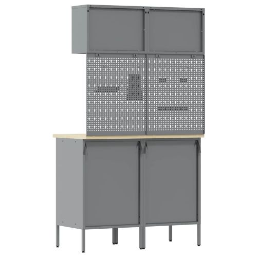 Комплект работни шкафове с чекмедже с рафт 8 pcs Сив