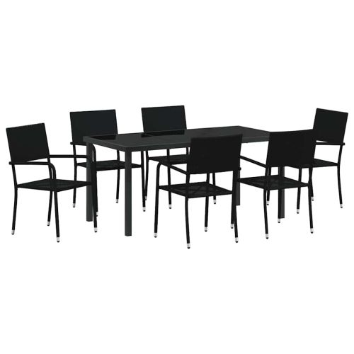 Комплект за хранене в градината 7 pcs Черно полиратан