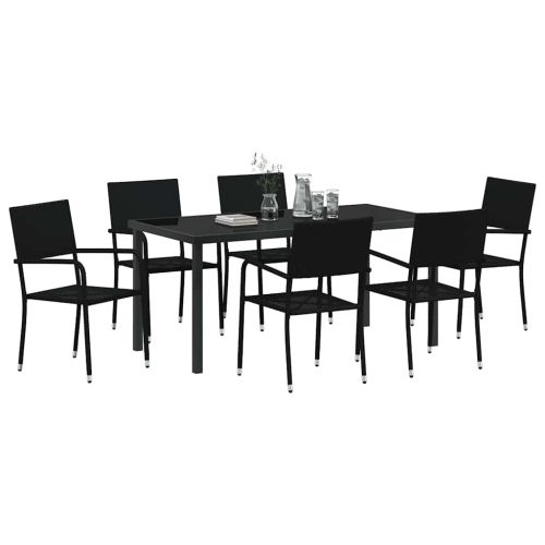 Комплект за хранене в градината 7 pcs Черно полиратан