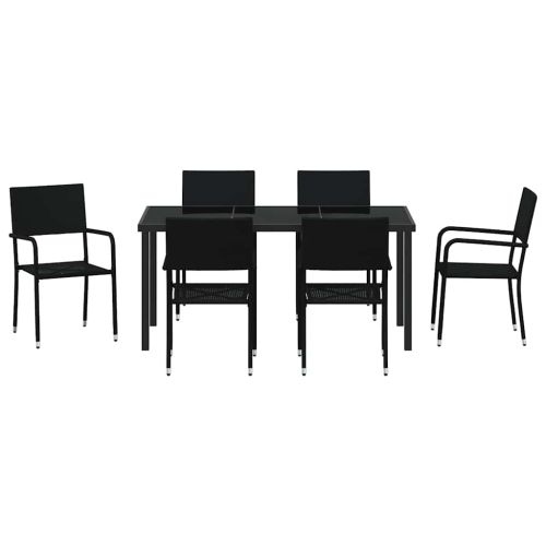 Комплект за хранене в градината 7 pcs Черно полиратан