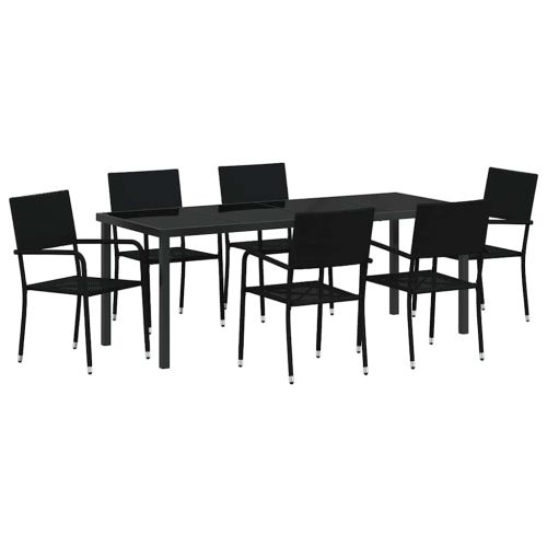 Комплект за хранене в градината 7 pcs Черно полиратан