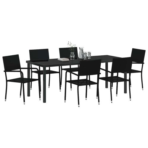 Комплект за хранене в градината 7 pcs Черно полиратан