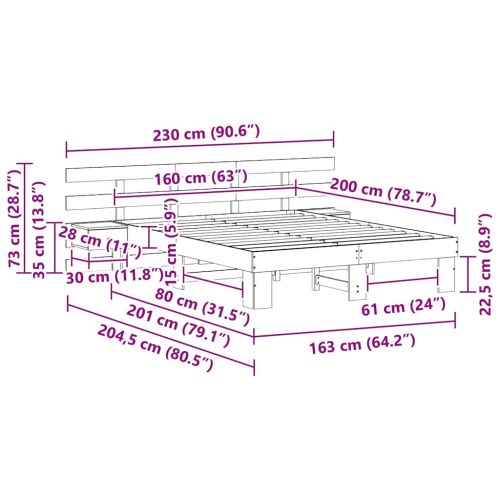Рамка за легло с таблото Бяло 160 x 200 cm Солидно борово дърво
