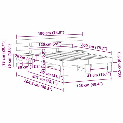Рамка за легло Кафяво 120 x 200 cm Солидно борово дърво